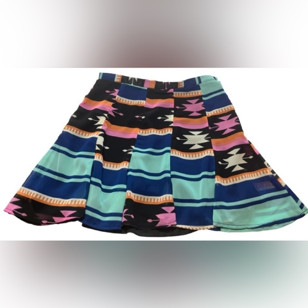 Blue and Pink Ruffled Mini Skater Skirt